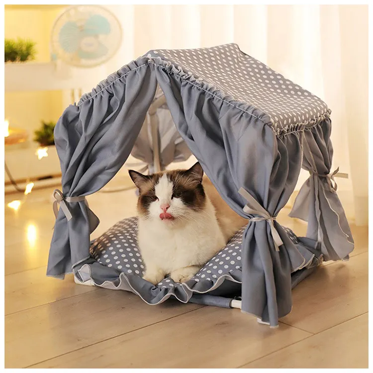Nhà Cho Mèo Trong Nhà Thiết Kế Mới Với Rèm Hình Dạng Lều Có Thể Tháo Rời Thoải Mái Giường Cho Mèo