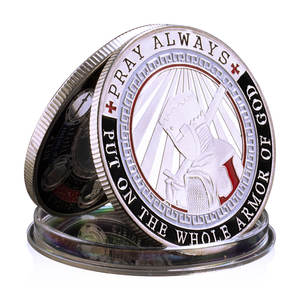 Ponerse la armadura completa de la moneda de desafío de Dios, rezar siempre recuerdo, moneda coleccionable, moneda conmemorativa chapada en oro y plata - Product Image 4