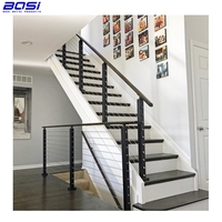 Rampe d'escalier moderne en acier inoxydable BOSI 304, montée au sol, avec câble métallique de 5 mm de diamètre, résistant à la rouille, balustrade de piscine en verre