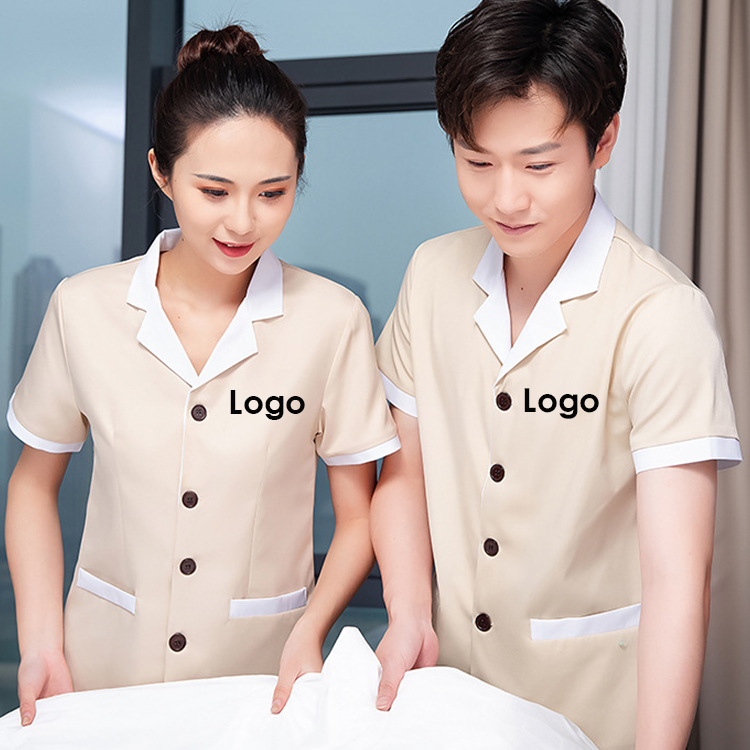 Tunique à simple boutonnage pour le ménage, uniforme de femme de ménage, nettoyeur, vêtements de travail pour personnel, uniforme avec logo imprimé brodé, personnalisé, pièces