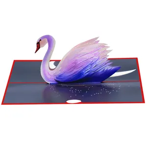 Tarjetas de felicitación 3D Swan de papel hechas a mano para regalo de impresión personalizada Pop Up para boda Día de San Valentín