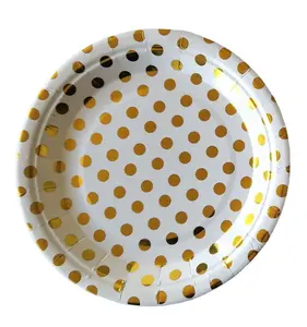 金色圆点印刷纸盘，圆形。RD7 ”，10个/包