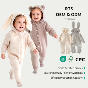Angou otoño nuevos mamelucos de bebé Unisex lindo oso Orejas de <span class=keywords><strong>conejo</strong></span> sólido Casual Cierre de botón con capucha traje de escalada para bebé - Product Image 1
