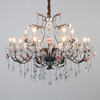 Suspension d'intérieur de luxe romantique Design floral plafonnier en verre salon décor de mariage lustre en cristal bougie