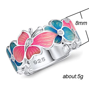 Elegante anello a forma di farfalla con fiori per donna, design in smalto colorato, gioielli alla moda per tutti i giorni - Product Image 5