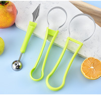 3-delige 4-in-1 meloenballetjesvormer van roestvrij staal & plastic, vaatwasserbestendig - fruit- & groentegereedschap