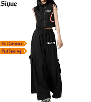 Ensemble sportif streetwear techwear 2 pièces pour femme Y2K : gilet court zippé + jupe longue cargo en maille unie à taille élastique