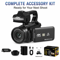 Caméscope DV 4K avec capteur CMOS 64MP, suivi du visage, zoom optique 20X, écran tactile 4,0 pouces, Wi-Fi et lumière d'appoint à griffe porte-accessoire