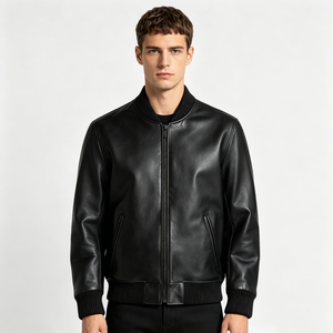 Fabricant de Vêtements en Gros OEM ODM Personnalisés : Blouson Bomber en Cuir pour <span class=keywords><strong>Homme</strong></span>, Col Montant, Poignets Côtelés, Marque Privée, Vêtements en Vrac - Product Image 1