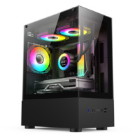 Boîtier de jeu Black Mid Tower, alimentation ATX standard, support Micro-ATX, panneau latéral en verre trempé, 5 ventilateurs préinstallés, en stock