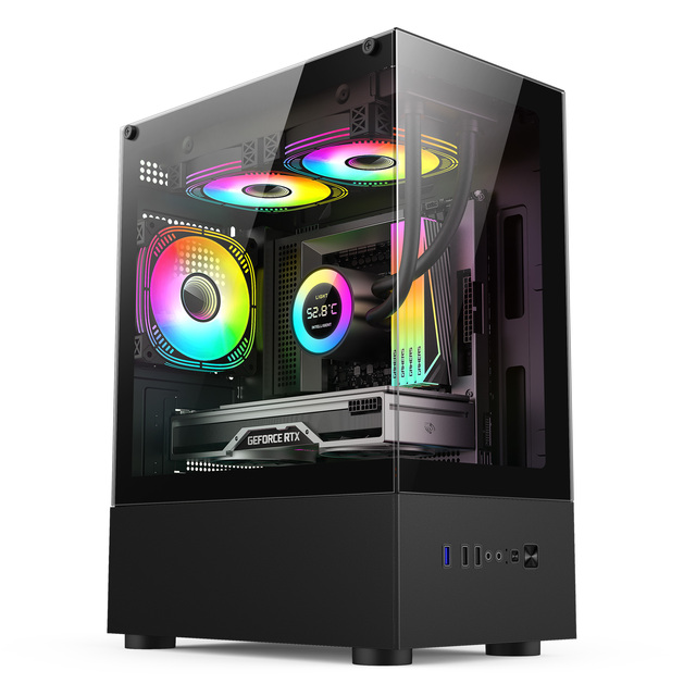 Black Mid Tower Gaming Case Standard ATX Power Supply Micro-ATX Support Tempered Glass Side Panel 5 Fans Pre-Installed Stock