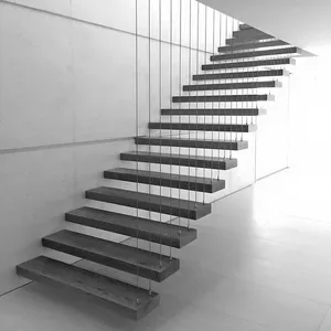 सीढ़ी डिजाइन डुप्लेक्स हाउस लकड़ी के पैर के साथ फ्लोटिंग सीढ़ी लोकप्रिय अदृश्य स्ट्रिंगर इनडोर सीधी सीढ़ी