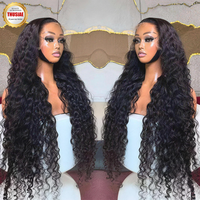 Perruques Lace Front sans colle en cheveux humains vierges bruts, style Water Wave, prêtes à porter, avec dentelle HD, 30 pouces, bouclées