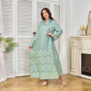 عباءة أنيقة <span class=keywords><strong>M</strong></span>-186 من الكتان مقاومة للتكور ومريحة للتنفس بمقاسات كبيرة للنساء، برقبة على شكل V وأكمام طويلة بأسلوب الشرق الأوسط لجميع المواسم - Product Image 3