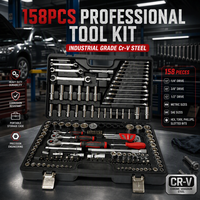 Kit d'outils professionnel en acier CRV de 158 pièces, jeu de clés à douilles de qualité industrielle, boîte à outils pour la réparation automobile et domestique