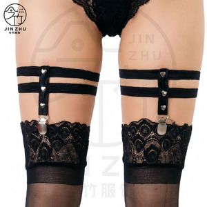 JINZHU Jarretière pour femme antidérapante, anti-rides et anti-chute, type anneau de jambe, noire, avec pinces pour maintenir les bas. - Product Image 2