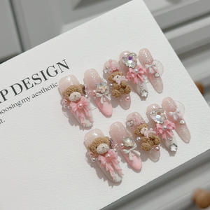 เล็บแบบกดมีกาวแบบแฮนด์เมดสำหรับใส่ในสวนมูสรูปกระต่ายฟรอสติ้งฝรั่งเศสพร้อมกาว - Product Image 2