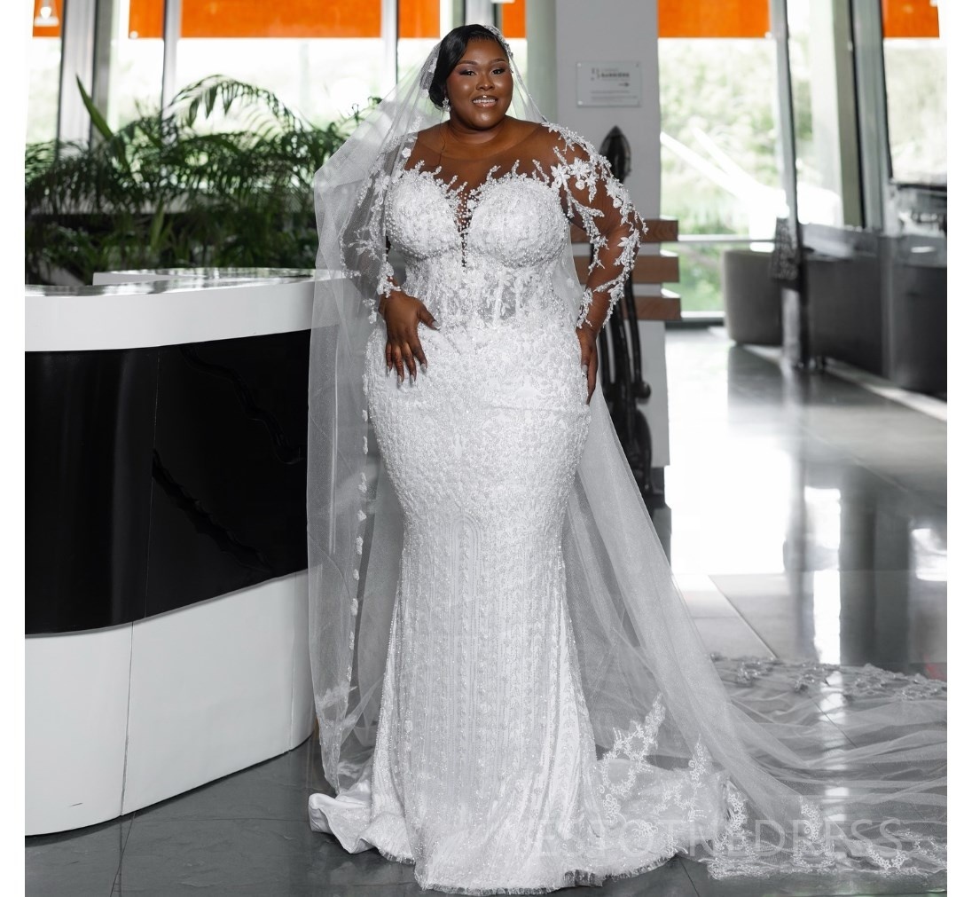 plus size beaded wedding dress Luxury Mermaid Long Sleeve Mermaid Wedding Dress Plus Size Pearl Wedding Dresses a butter indian_dress_women SHEIN Belle Fancy Christmas Size:6m