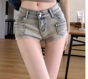 Viviblook Z310ST03 Women Summer <b>Set</b> Hollow Vest Matching Denim Shorts Two Piece <b>Set</b> - Product Image 4