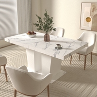 Table de salle à manger/cuisine extensible 6-10 personnes, plateau moderne en faux marbre blanc, base à double colonne, imperméable, écologique, durable
