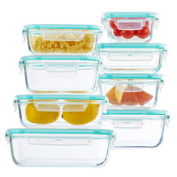 Boîte de conservation alimentaire en verre empilable 8 pièces avec couvercles en silicone, compatible four à micro-ondes, pour l'organisation du réfrigérateur