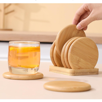 Ensemble de sous-verres en bambou naturel personnalisé avec support, 6 pièces, réutilisables, protection de table, tapis et coussinets de bureau