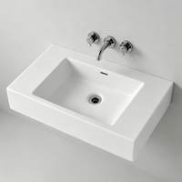 Lavabo mural en marbre à surface solide pour hôtel, avec traitement de polissage, design moderne écologique, robinet monotrou