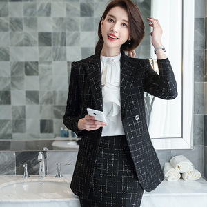 Costume de travail à carreaux pour <span class=keywords><strong>femme</strong></span>, jupe, costume, printemps, automne <span class=keywords><strong>2022</strong></span> - Product Image 6