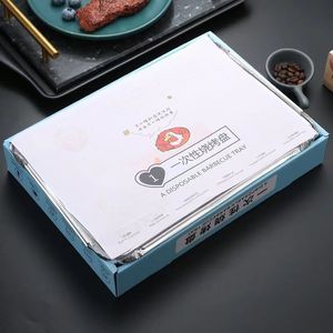 Disposable Portable Barbecue Tray Stainless Steel Rectangular Outdoor Camping Smokeless <b>Grill</b> Blue - Product Image 2