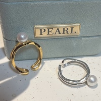 Bague en argent avec perle naturelle d'eau douce de 6-7 mm, ronde, non parfaite, de qualité supérieure, bicolore argent et or, pour femme, vente en gros