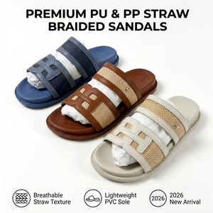 Sandali piatti da donna di lusso con intaglio a H, in rafia intrecciata, ciabatte estive casual da spiaggia, all'ingrosso OEM ODM Fabbrica D4 - Product Image 2