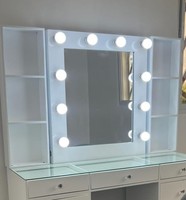 Meilleures ventes 2026 Coiffeuse moderne avec panneau MDF blanc, miroir amovible éclairé par LED et chaise, pour chambre et salon, mobilier de maquillage