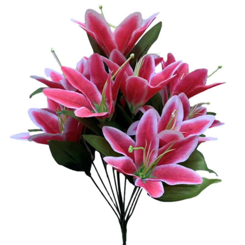 12 kafaları yapay ipek zambak çiçeği ev düğün parti dekorasyon için yapay çiçek buketi dekoratif çiçek buketi