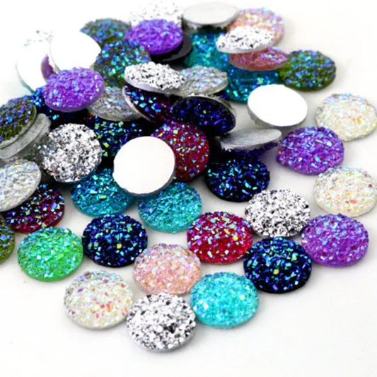 12 MILLIMETRI Della Resina di trasporto Piano Rotondo AB Finitura Cabochons Druzy Fascini Flatback Colorato Druzy Resina Cabochon Monili Che Fanno Fornitore