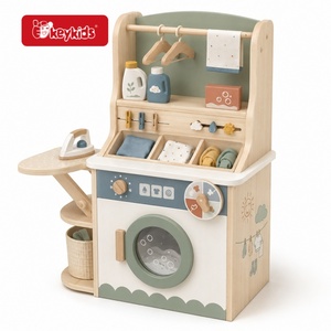 Station de lavage <span class=keywords><strong>en</strong></span> <span class=keywords><strong>bois</strong></span> avec machine à laver double fonction, surface de dessin <span class=keywords><strong>en</strong></span> tableau noir, séchoir suspendu et bacs de tri W10L284 - Product Image 2