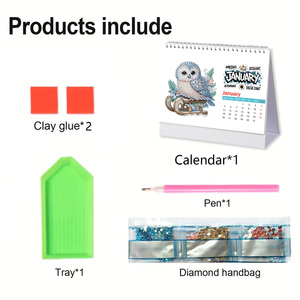 Carta del calendario con pittura a diamante animale 2026-12 pagine con disegni di gufo, <span class=keywords><strong>pavone</strong></span>, farfalla, lupo e cavallo - Product Image 2