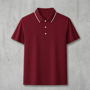 เสื้อโปโลแขนสั้นผู้ชาย สีพื้น ผ้าอ๊อกซ์ฟอร์ด คอปกแบบพับได้ ทรงปกติ กระดุมสีขาว - Product Image 2
