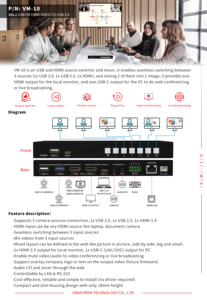 Máy ảnh <span class=keywords><strong>Selector</strong></span> Mixer streaming switchers với màn hình liền mạch chia sẻ USB <span class=keywords><strong>HDMI</strong></span> thiết bị trực tiếp cho giáo dục và hội nghị - Product Image 5