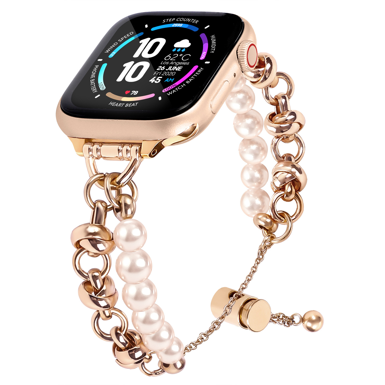 Оптовая продажа, ремешок для Apple Watch, жемчужный металлический браслет из нержавеющей стали для смарт-часов, ремешок для часов