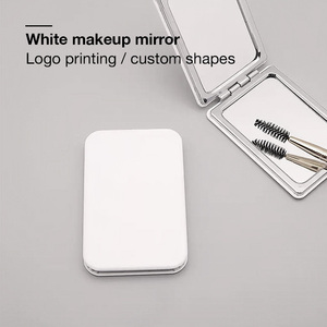 Custom Logo Printing Round <b>Compact</b> <b>Mirror</b> Double Sided Portable Travel <b>Mirror</b> White Leather <b>Mirror</b> Etching for Christmas Gift - Product Image 4