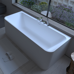 Su misura di grandi dimensioni moderno Freestanding rettangolo Hotel vasche da bagno solida superficie bagno di ammollo con scolapiatti - Product Image 5
