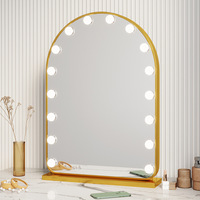 Miroir de maquillage LED de style européen en métal argenté de grande taille avec éclairage intégré, rechargeable par prise secteur, miroir de beauté de bureau