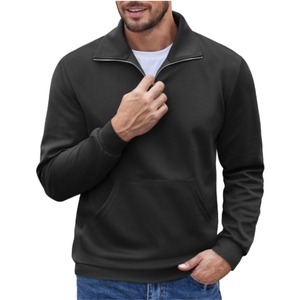Chaqueta de Hombre Unisex de Corte Regular, Media Cremallera, Estampada, Manga Larga, Estilo Polo Informal, Cuello Alto Simulado, Otoño, Algodón, con Bolsillo - Product Image 1
