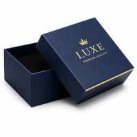 Boîte cadeau pour bijoux bleu marine avec logo personnalisé, boîte rigide en papier pour bague avec insert en velours et estampage à chaud doré