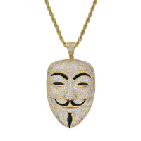 Pendentif masque de clown, collier tendance hip hop en laiton incrusté de zircon pour homme, accessoire Halloween, pendentif masque.