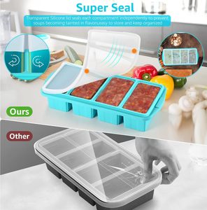 Moule à glace en <span class=keywords><strong>silicone</strong></span> 4 compartiments plateau de congélation avec <span class=keywords><strong>couvercle</strong></span> pour le stockage de la sauce à soupe sans BPA cuisine récipient de conservation des aliments maison - Product Image 6