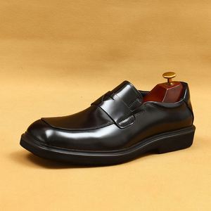 Mocassins en cuir à semelle épaisse et brillante pour hommes d'affaires, à lacets, noirs, à bout carré, chaussures de bureau décontractées et formelles - Product Image 5