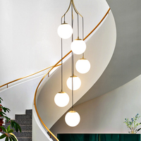Lustre LED pour escalier duplex, salon, salle à manger, villa, boule de verre, escalier creux rotatif, lustre long