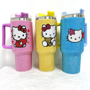 Stock Wholesale Cute Kitten Bling Diamond Rhinestone Tumbler Double Wall Stainless Steel Insulated <b>Cups</b> <b>with</b> <b>lids</b> and straws - Product Image 5