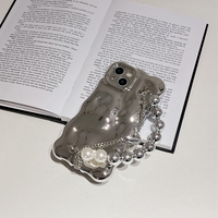 Casing Belakang 3D Silver Wave untuk iPhone 11, untuk iPhone 14 dengan Tali Pergelangan Tangan